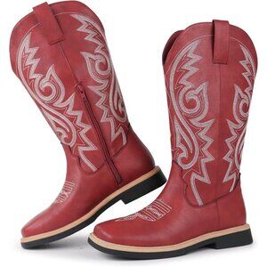 Brand New  Women's Red Leather Cowgirl Boots Western Square Toe Embroidered